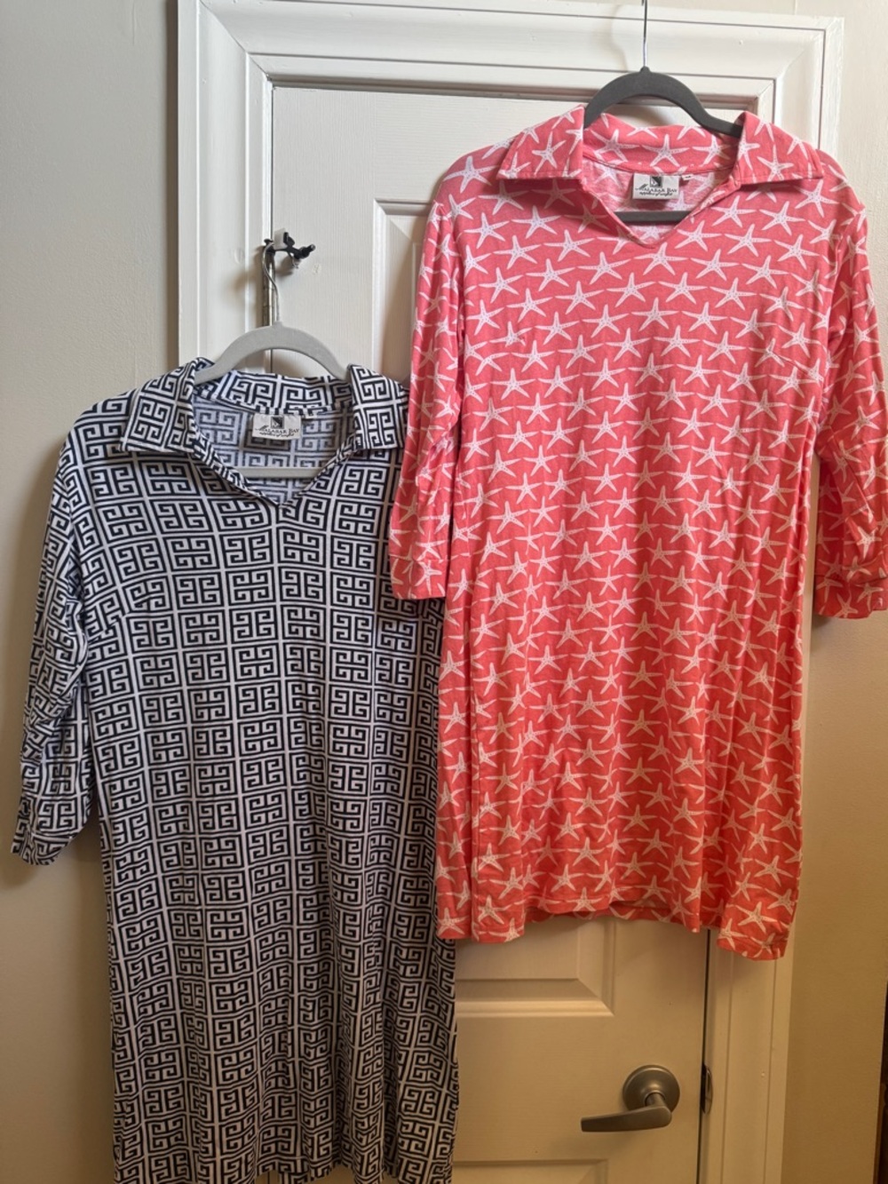 Lot of 2 Malabar Bay Dresses. Coral Starfish Dress & Navy Geo Polo Dress